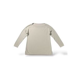 J Jill Womens Medium 100% Cotton Knit Sweater Beige Tan Ribbed Trim Long Sleeve